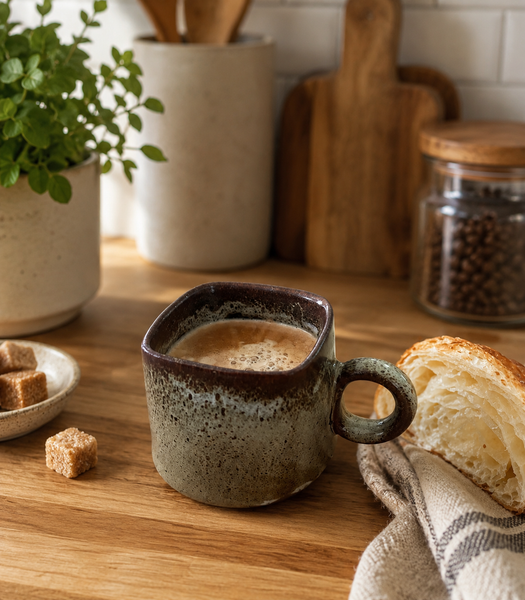 Tawny Brown Reactive Glaze Stoneware Flat White Coffee Mug (Small)
