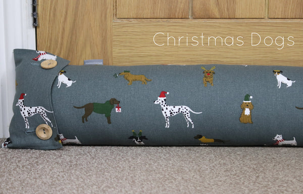 Sophie Allport draught excluder. Handmade by Harris and Home in animal Dog Stag Chicken Sheep Flamingo Christmas Fabric