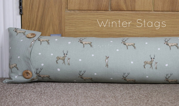 Sophie Allport draught excluder. Handmade by Harris and Home in animal Dog Stag Chicken Sheep Flamingo Christmas Fabric