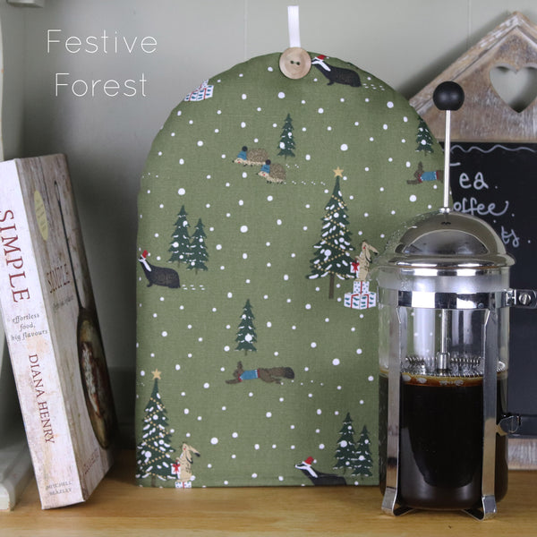 Cafetiere coffee pot cosy cover. Handmade in Sophie Allport Animal print Labrador Retriever Bees Chicken fabric