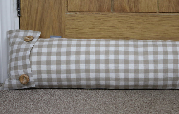 Laura Ashley Draught excluder Handmade in Laura Ashley beige stone neutral gingham fabric