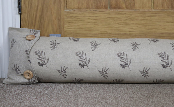 Fabric draught excluder in Olive branch print Modern Country Linen botanical print country rustic decor fabric