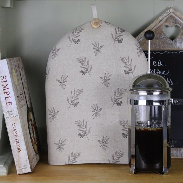 Coffee cafetiere cosy Olive branch print Country rustic decor fabric