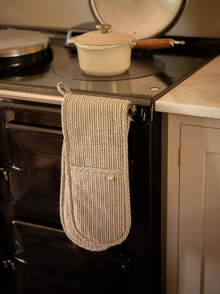 Seersucker stripe double oven glove - Olive Green