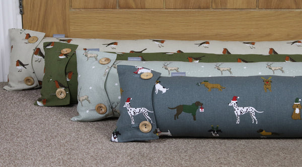 Christmas Draught Excluder Draught excluder Handmade in Sophie Allport Christmas fabrics Robin Stags Reindeer Christmas dog draught excluder