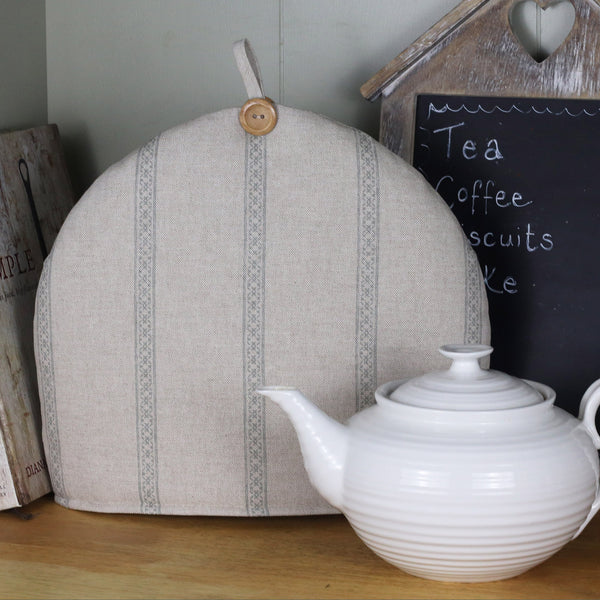 Tea cosy in Country Farmhouse vintage style fabric in natural linen colour way | Mothers Day gift.