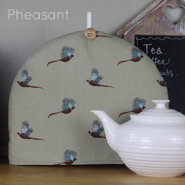 Sophie Allport tea cosy. Handmade in Labrador retriever, bees, robin, owl, pheasant chicken fabrics