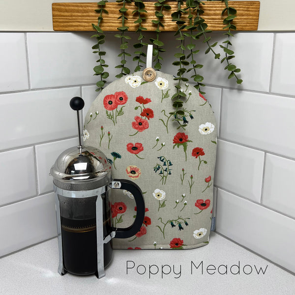 Cafetiere coffee pot cosy cover. Handmade in Sophie Allport Animal print Labrador Retriever Bees Chicken fabric
