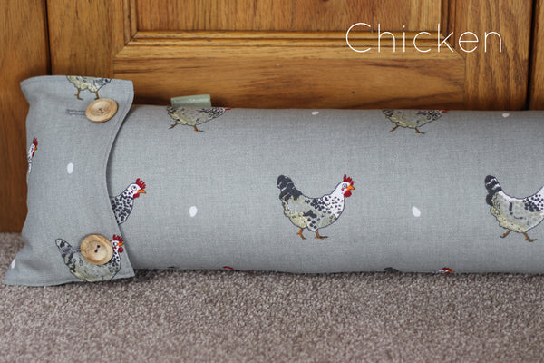 Sophie Allport draught excluder. Handmade by Harris and Home in animal Dog Stag Chicken Sheep Flamingo Christmas Fabric