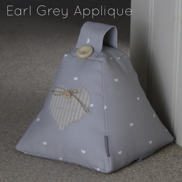 Shabby Chic Doorstopper Door stop Earl Grey Polka Heart Applique