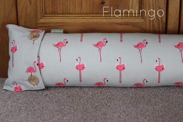 Sophie Allport draught excluder. Handmade by Harris and Home in animal Dog Stag Chicken Sheep Flamingo Christmas Fabric