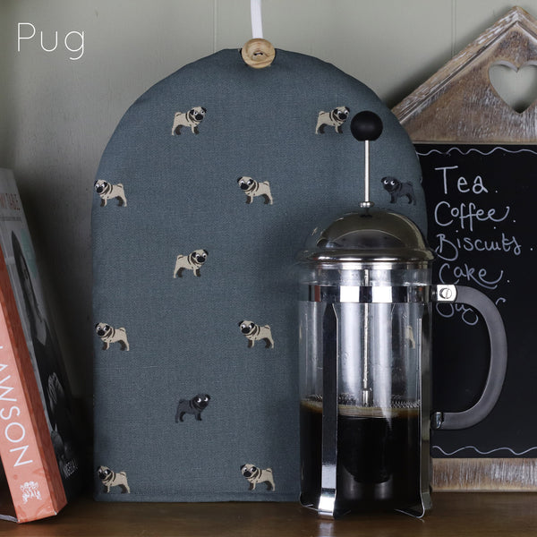 Cafetiere coffee pot cosy cover. Handmade in Sophie Allport Animal print Labrador Retriever Bees Chicken fabric